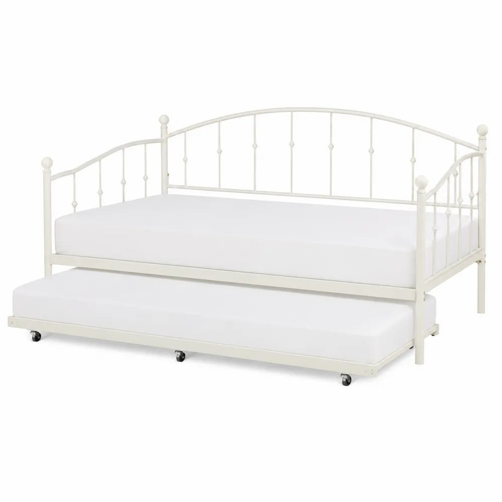 Letto in Metallo con Letto Estraibile Acciaio Verniciato Bianco 190x90cm