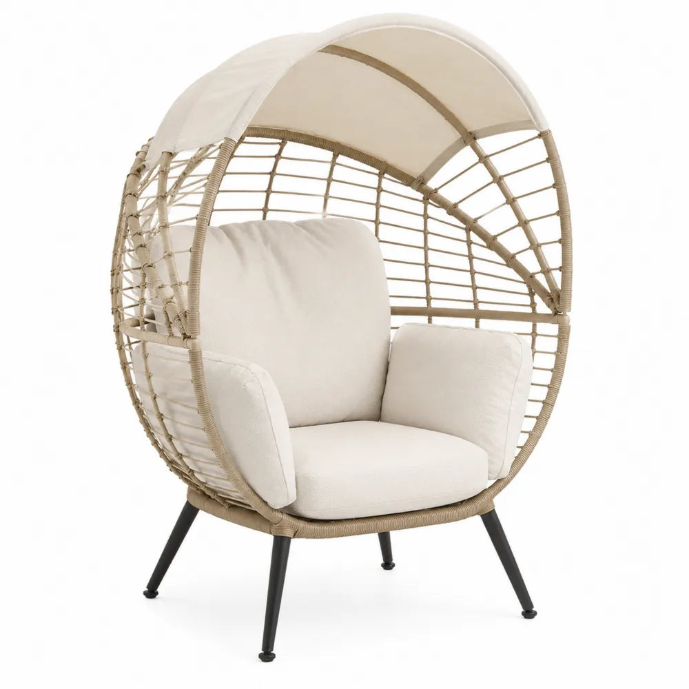Poltrona da esterno con baldacchino in rattan e acciaio
