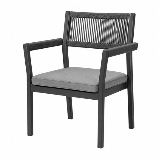 Sedia da esterno in alluminio e corda con cuscino grigio
