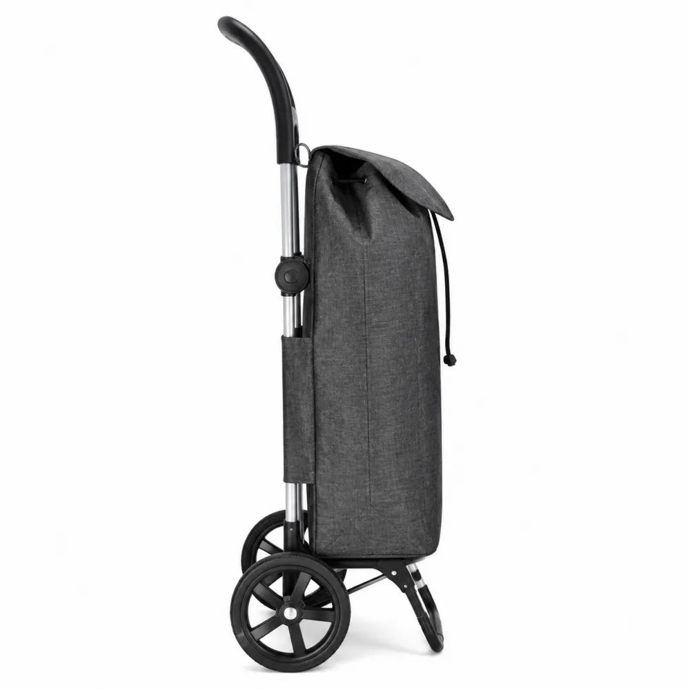 Carrello spesa pieghevole in poliestere grigio con struttura in acciaio inox
