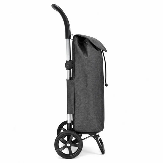 Carrello spesa pieghevole in poliestere grigio con struttura in acciaio inox