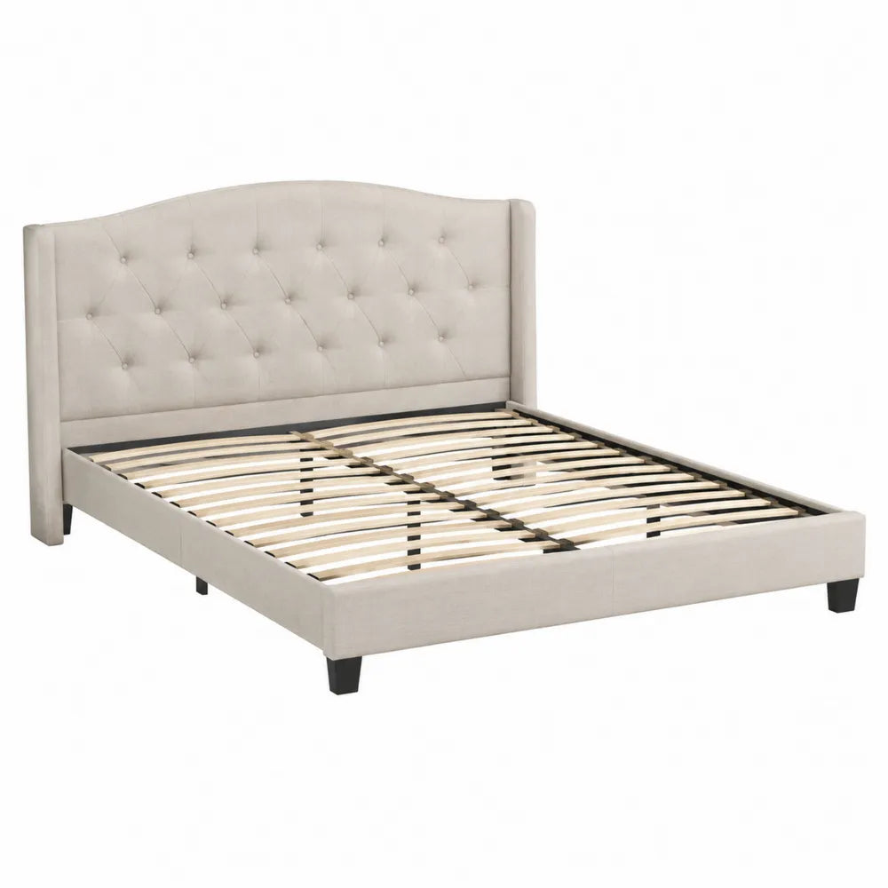 Letto matrimoniale in legno e poliestere beige 200x160 cm