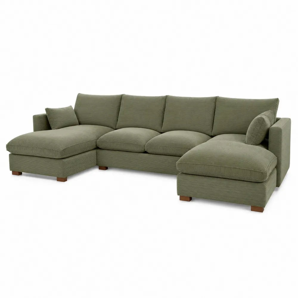 Divano ad angolo in tessuto verde con chaise longue