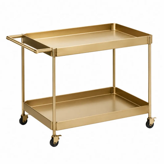 Carrello di Servizio in Metallo Dorato con Ruote