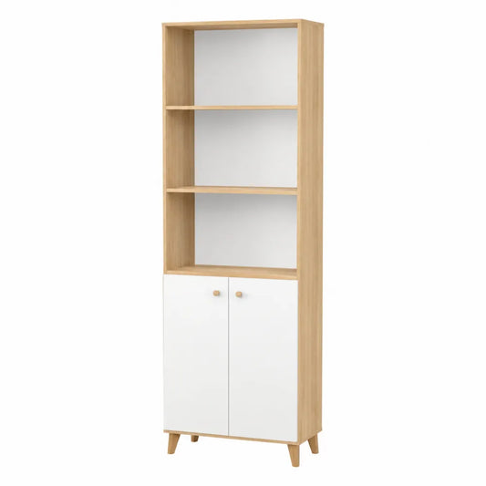 Libreria in Legno e MDF Bianco con Ante