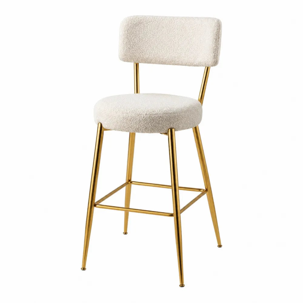 Sgabello in tessuto e metallo dorato bianco