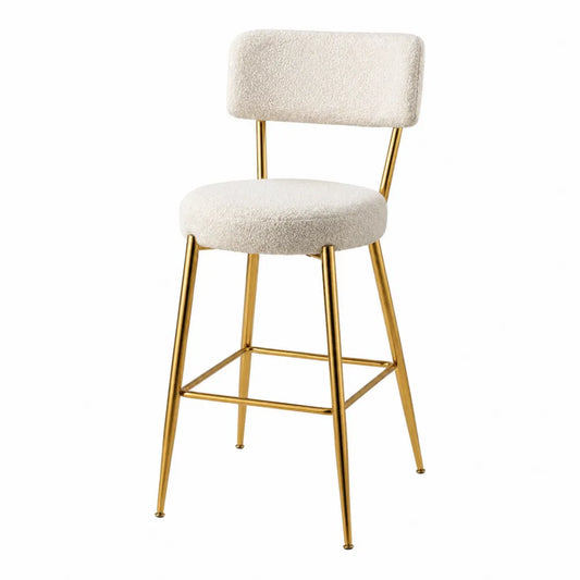 Sgabello in tessuto e metallo dorato bianco