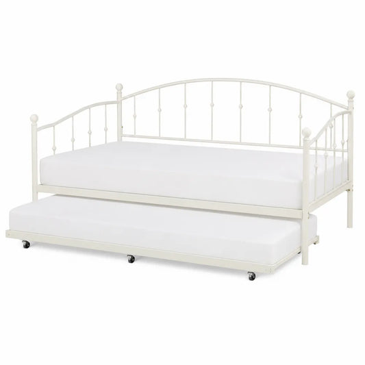 Letto in Metallo con Letto Estraibile Acciaio Verniciato Bianco 190x90cm