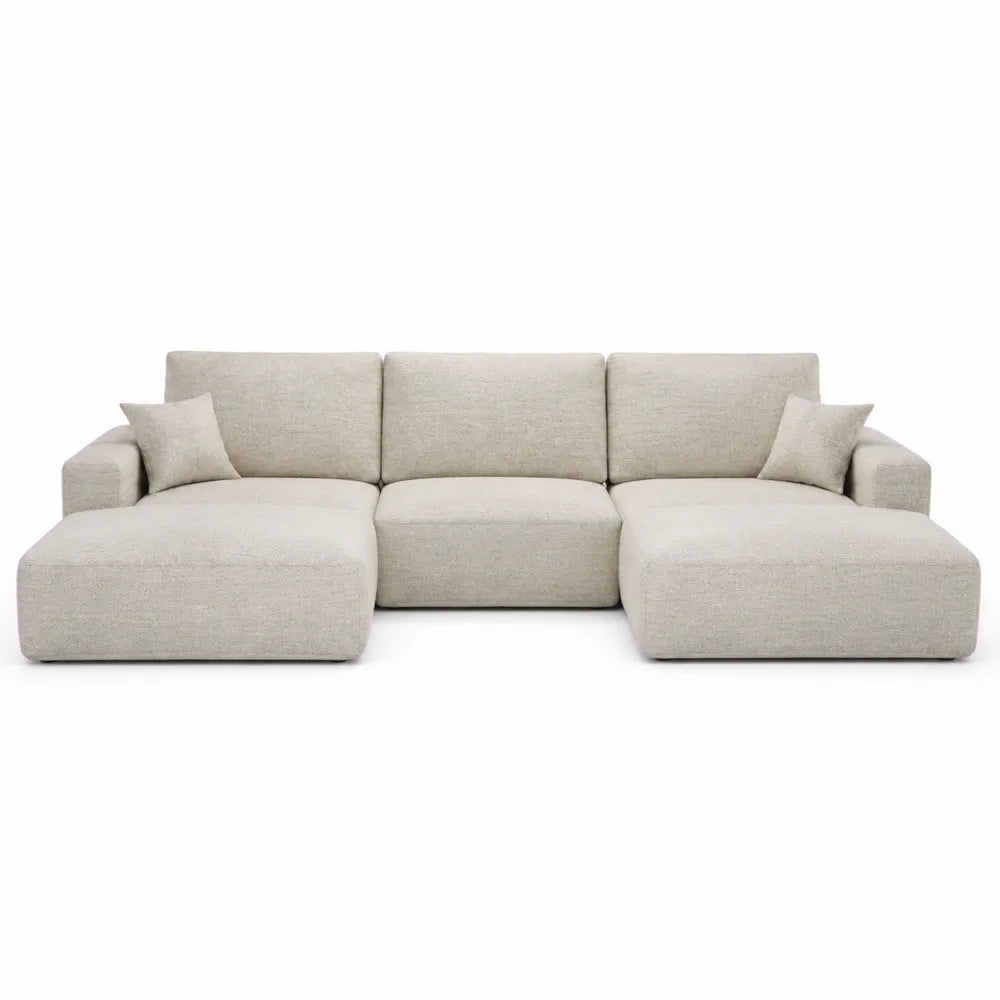 Divano ad angolo in tessuto beige con chaise longue