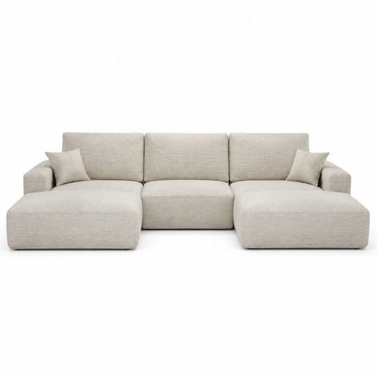 Divano ad angolo in tessuto beige con chaise longue