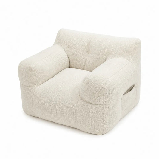 Poltrona in bouclé crema con braccioli 90x85x70 cm