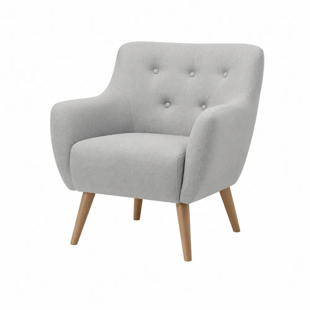 Poltrona in tessuto grigio con gambe in legno