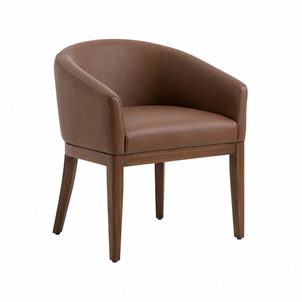 Sedia in pelle sintetica marrone con gambe in legno di faggio