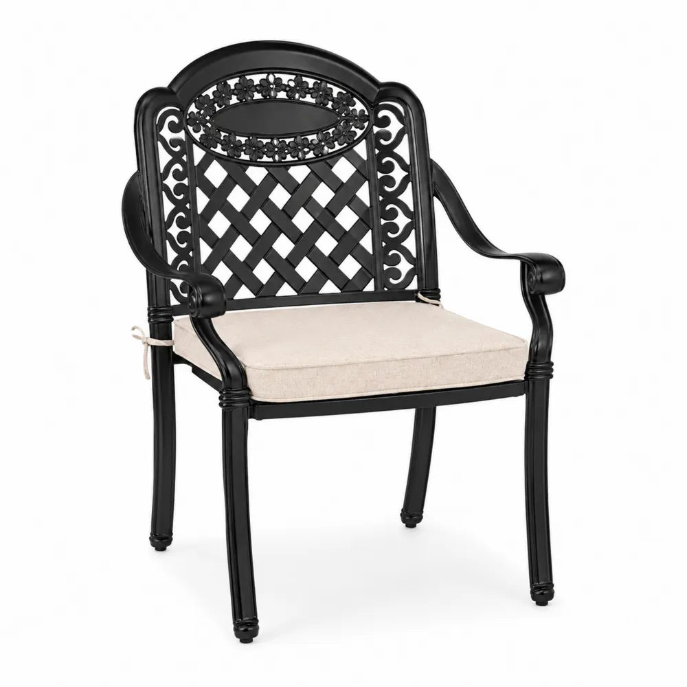 Sedia da giardino in alluminio nero con cuscino in poliestere
