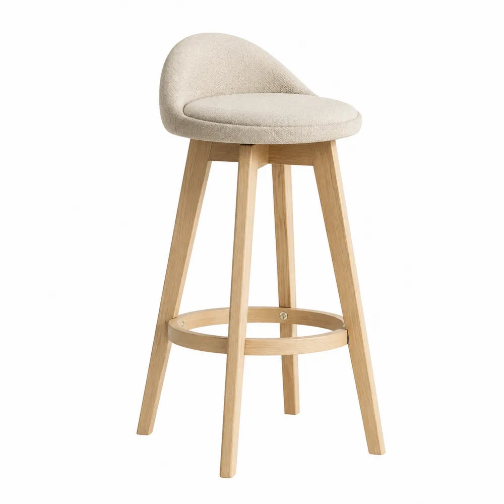Sgabello da Bar in Legno Massello e Tessuto Poliestere Beige