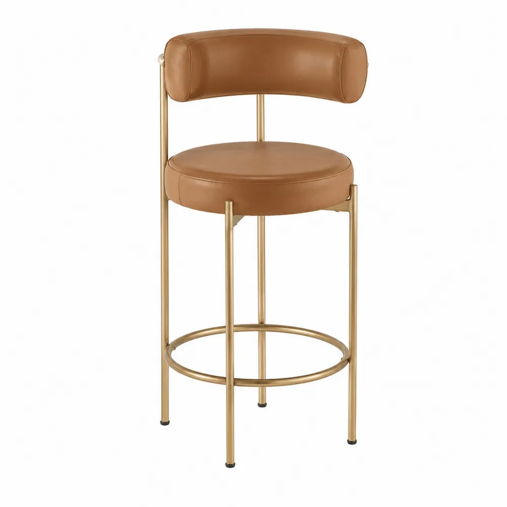 Sgabello da bar in pelle sintetica marrone con struttura in acciaio dorato 75cm