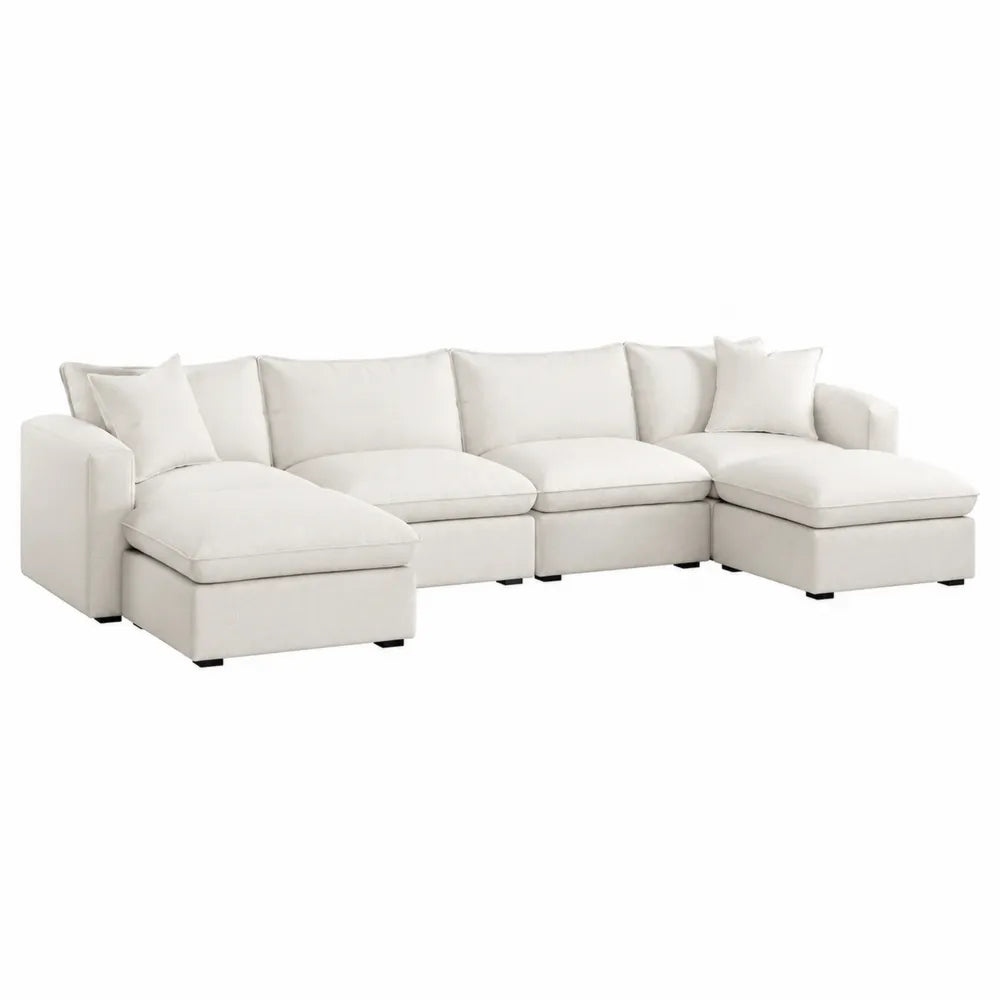 Divano modulare angolare in tessuto beige con chaise longue