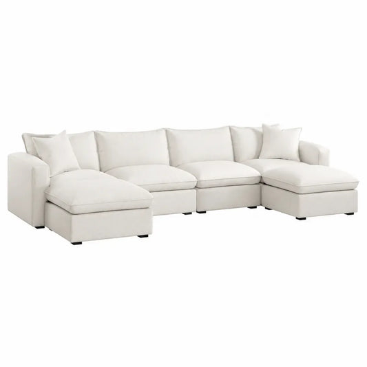 Divano modulare angolare in tessuto beige con chaise longue