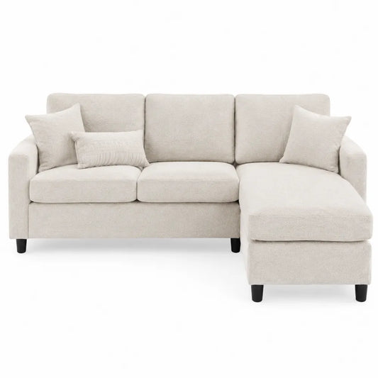 Divano ad angolo in tessuto beige con chaise-longue